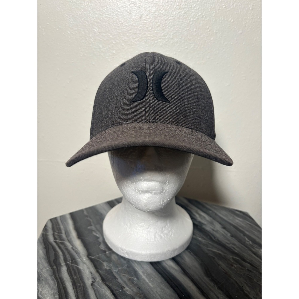 Hurley Mens Flexfit Hat Charcoal Heather Grey Embroidered Logo Cap L-XL